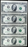 Ten Dollars Four Star Replacement Notes Uncut Sheet of United State of America of 1995.