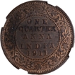 Bronze One Quarter Anna Coin of King George V of Calcutta Mint of 1911.