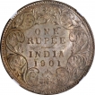 Silver One Rupee Coin of Victoria Empress of Bombay Mint of 1901.