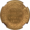 Gold One Mohur Coin of Victoria Empress of Calcutta Mint of 1891.