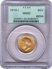 Gold Sovereign Coin of King George V of Bombay Mint of 1918.