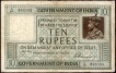 Ten Rupees Bank note of King George V Signed by H Denning of 1923.