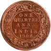 Proof Copper One Quarter Anna Coin of King Edward VII of Calcutta Mint of 1906.