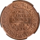 Bronze One Quarter Anna Coin of King George V of Calcutta Mint of 1916.