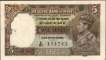 Five Rupees Banknote of King George VI Signed by C D Deshmukh of 1944.