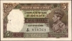 Five Rupees Banknote of King George VI Signed by C D Deshmukh of 1944.