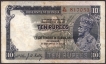 Ten Rupees Banknote of King George V Signed by J W Kelly of 1937 of Burma Issue.