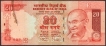 Error Twenty Rupees Banknote Signed by D Subbarao of Republic India of 2009.