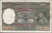 One Hundred Rupees Banknote of King George VI Signed by C D Deshmukh of 1938 of Calcutta Circle.