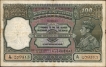 One Hundred Rupees Banknote of King George VI Signed by C D Deshmukh of 1944 of Bombay Circle.