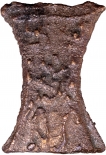  Unpublished Damru shaped Cast Copper Coin of Kaushambi Region with Swastika and Nandipada Symbols. 