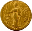  Gold Dinar Coin of Huvishka of Kushan Dynasty of NANA type with Bactrian legend AONANO AO OO KI KO ANO means King of Kings Huvishka Kushan. 