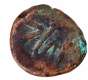 Rare Copper Billi Shahi Paisa Coin of Sikh Feudatory Derajat with kion Symbol.