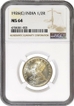  Rare MS 64 NGC Graded Silver Half Rupee Coin of King George V of Calcutta Mint of 1926 with original luster. 