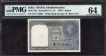  Extremely Rare PMG 64 Graded One Rupee Banknote of King George VI Signed by C E Jones of 1944, Very Difficult Prefix W. 