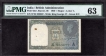  Rare and UNC grade 63 By PMG One Rupee Banknote of King George VI Signed by C E Jones of 1944. 