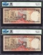 Exceedingly Rare PMCS 65 Graded Consecutive Pair of  One Thousand Rupees Fancy No 999999 and 1000000 Banknotes Signed by Y V Reddy.