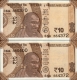  UNC Crisp paper 2 Error Notes Ten Rupees with MISMATCHED SERIAL NUMBER Signed by Urjit R Patel of Republic India of 2018. 