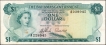  One Dollar Banknote of Queen Elizabeth II of Bahamas of 1965. 