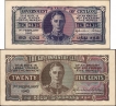  UNC Uniface Banknotes of King George VI of Ceylon of 1942 . 