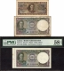 Rare PMG 58 EPQ Graded Uniface Twenty Five Cents and One Rupee Banknotes of King George VI of Ceylon.