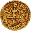 Archer type Chandragupta II Gold Dinar Coin of Gupta Dynasty with Goddess seated on 8 petalled lotus..