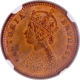 NGC MS 62 RB Graded Copper One Twelfth Anna Coin of Victoria Empress of Calcutta Mint of 1877.