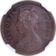 NGC AU 58 BN Graded Copper One Quarter Anna Coin of Victoria Empress of Bombay Mint of 1877.