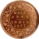 Proof Restrike Copper Half Anna Proof Coin of Victoria Empress of Bombay Mint of 1877.