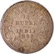 C Incused Silver Quarter Rupee Coin of Victoria Empress of Calcutta Mint of 1893.