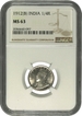 NGC MS 63 Graded Silver Quarter Rupee Coin of King George V of Bombay Mint of 1912.