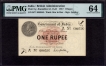 PMG Graded 64 Choice Uncirculated One Rupee Banknote of King George V Signed by M M S Gubbay of 1917 of Bombay Circle.
