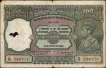 One Hundred Rupees Banknote of King George VI Signed by C D Deshmukh of 1938 of Madras Circle.