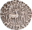 Silver Drachma Coin of Amoghbuti of Kuninda Dynasty with a sixteen-dotted sun behind the deer.