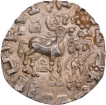 Silver Drachma Coin of Amoghbuti of Kuninda Dynasty with  six arched hill below the deer