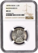 NGC MS 61 Graded Silver Half Rupee Coin of Victoria Empress of Bombay Mint of 1899.