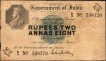 Two Rupees and Eight Annas Banknote of King George V Signed by M.M.S. Gubbay of Bombay Circle of 1918.