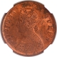 Rare NGC MS 64 RB Graded Copper One Quarter Anna Coin of Victoria Queen of Calcutta Mint of 1874.