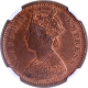 Rare NGC MS 62 RB Graded Copper One Quarter Anna Coin of Victoria Empress of Bombay Mint of 1889.