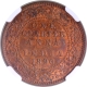 Rare NGC MS 62 BN Graded Copper One Quarter Anna Coin of Victoria Empress of Calctta Mint of 1896.