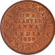 Very Rare Copper One Quarter Anna Coin of Calcutta Mint of 1898 with Uncirculated Condition.