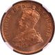 Very Rare NGC MS 66 RD Graded Top Pop 1917 King George V Bronze One Quarter Anna Coin of Calcutta Mint.