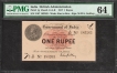 Extremely Rare PMG Graded 64 Choice UNC One Rupee Banknote of King George V Signed by M M S Gubbay  of Universalised Circle of 1917.