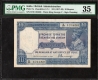 Very Rare PMG Graded 35 Choice  Very Fine Ten Rupees Banknote of King George V Signed by H Denning of 1925.