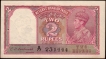 Rare Two Rupees with Fancy number 444 Banknote of King George VI Signed by C D Deshmukh of 1943.