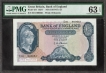 PMG Graded  63 Choice Uncirculated Exceptional Paper Quality Five Pounds Banknote of Queen Elizabeth II of the  United Kingdom.