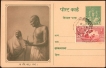Gandhi 2 different Pictorial Post Cards tied up with Healthy India 1A Cinderella stamp.