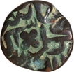 Early Mangarh Type Copper Half Dam Coin of Akbar with flower mint mark and Hijri year 975.