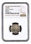 NGC graded as MS63 Top pop Condition Indore State, Ahilya bai Holkar Malharnagar Mint,  Silver Rupee,  AH 1203.