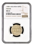 NGC Graded as MS63 Mewar, Udaipur Mint, Silver Rupee Coin, Swarup Shahi Series.